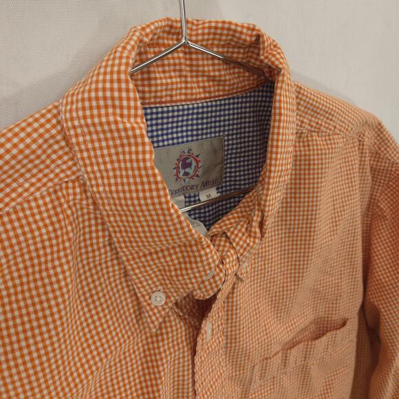 The Territory Ahead Shirt Mens M Orange Gingham Check Long Sleeve Button Down - Picture 8 of 13